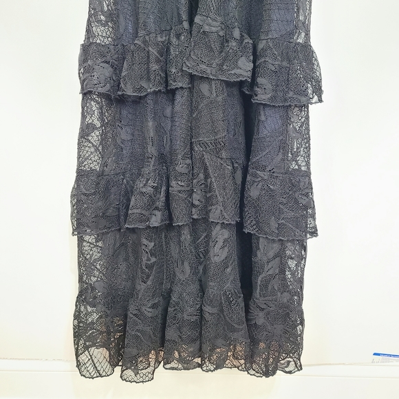 Avantlook | NWT Layered Ruffle Lace Midi Dress Black Size Large - Picture 10 of 14